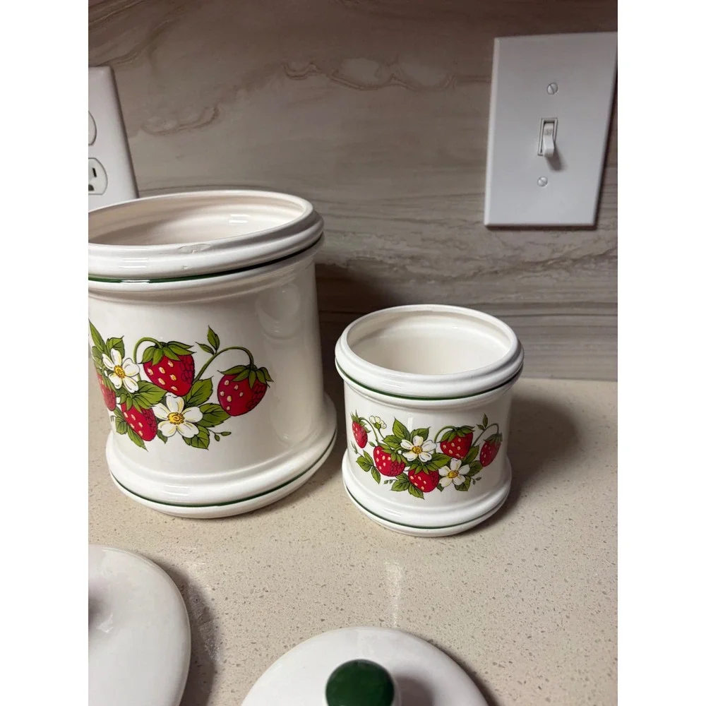 Vintage Strawberry Ceramic Canister Set 2 Piece Made in Japan Cottagecore farm